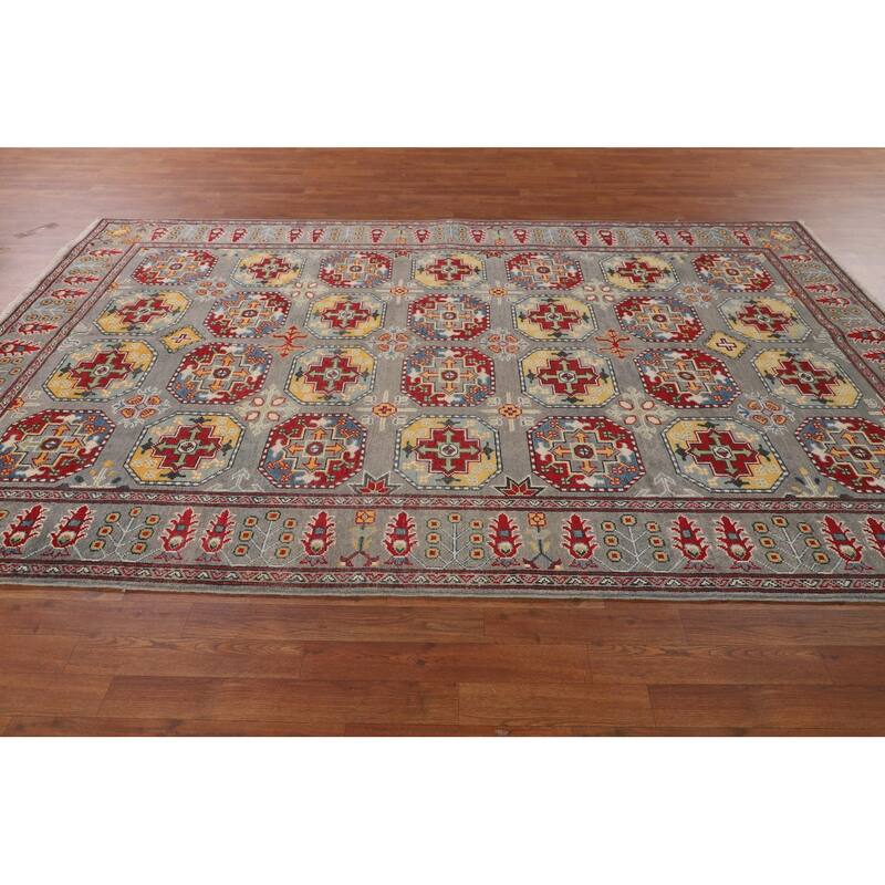 All-Over Gray Kazak Oriental Area Rug Handmade Bedroom Wool Carpet - 6'5" x 9'10"