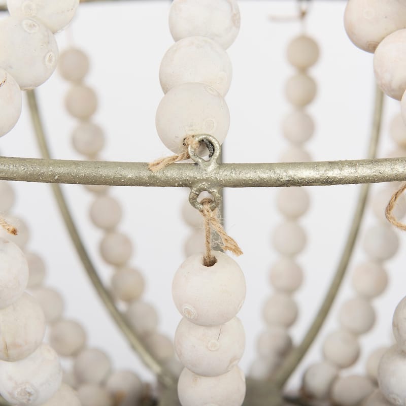 Phillum Silver Metal & White Wood Beaded Six Bulb Chandelier - 29"W x 29"D x 37"H