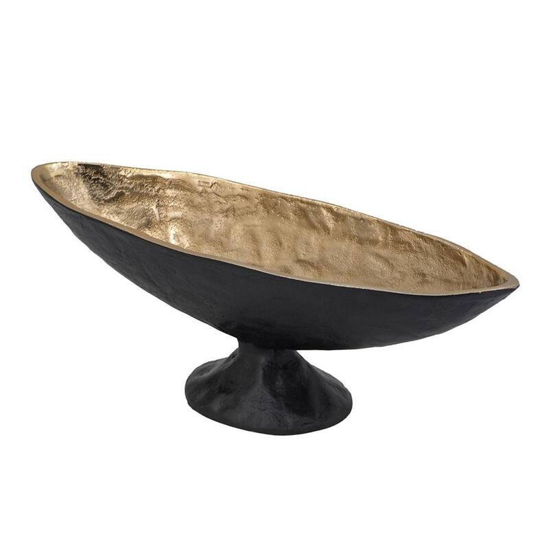 HomeRoots 14" Black And Gold Aluminum Oval Pedestal Centerpiece Bowl - 13.60 in. x 4.70 in. x 4.30 in.
