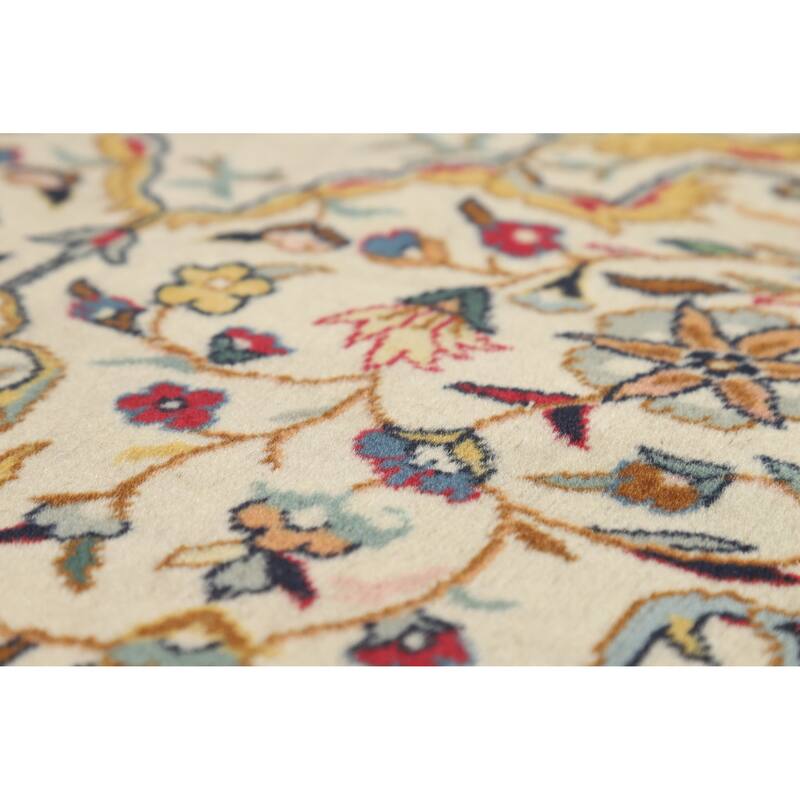 Hand Knotted Oriental 100% Wool Carpet Traditional Floral Beige & Ivories Tabriz Area Rug - 9' 10'' X 6' 5''