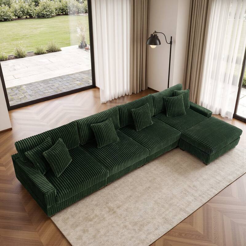 Modular Cotton Flannel Plush Sectional Sofa with Ottomans