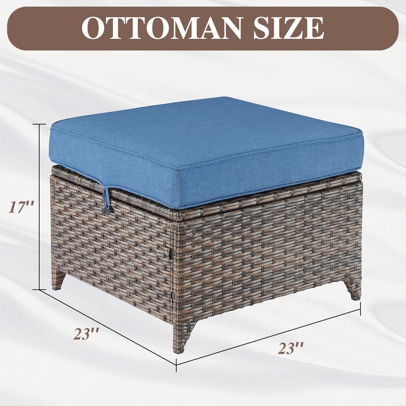 2 Piece Outdoor Wicker Ottomans - Brown