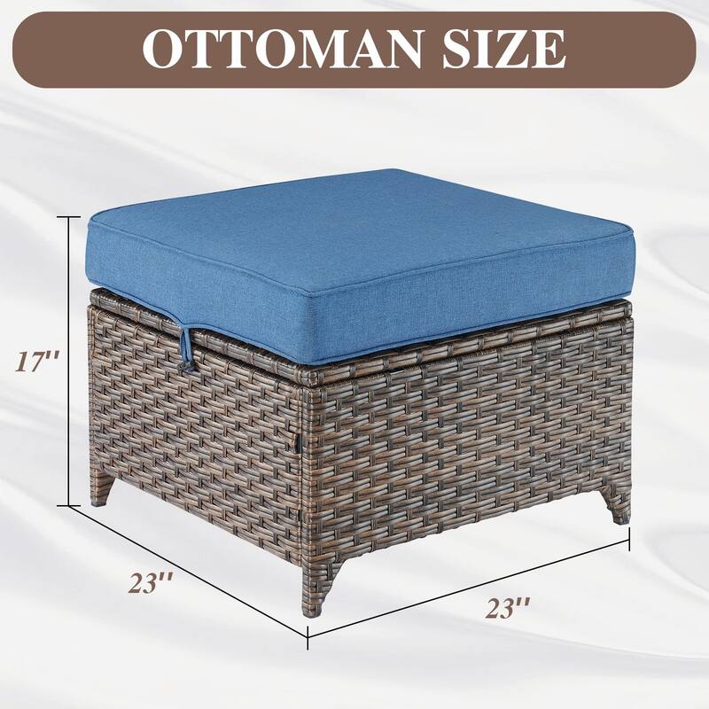 Wicker Ottomans, Outdoor Wicker Footstool Set of 2