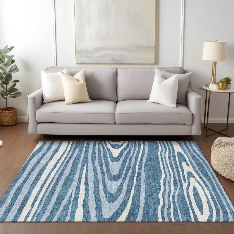 Machine Washable Indoor/ Outdoor Abstract Illusion Chantille Rug