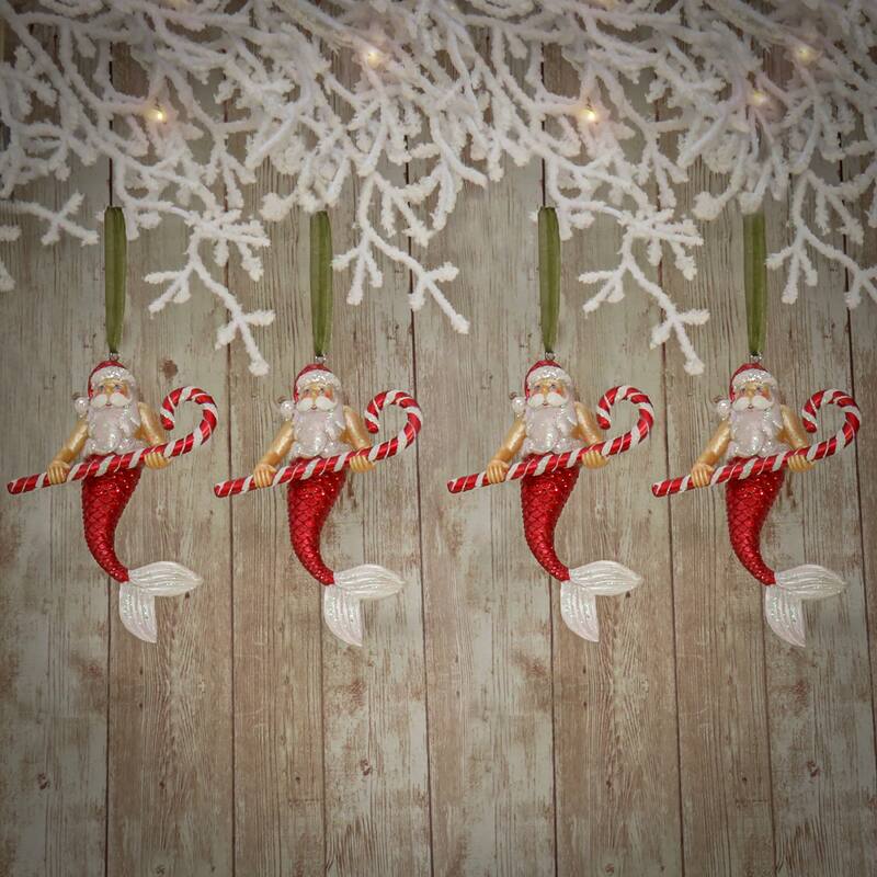 National Tree Company HGTV Home Collection Glass Santa Merman Ornaments, Set of 4 - 5 in