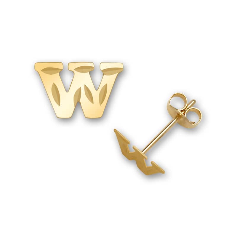 Curata Solid 14k Yellow Gold Diamond-cut Monogram Initial Pair Earrings - Orange - W