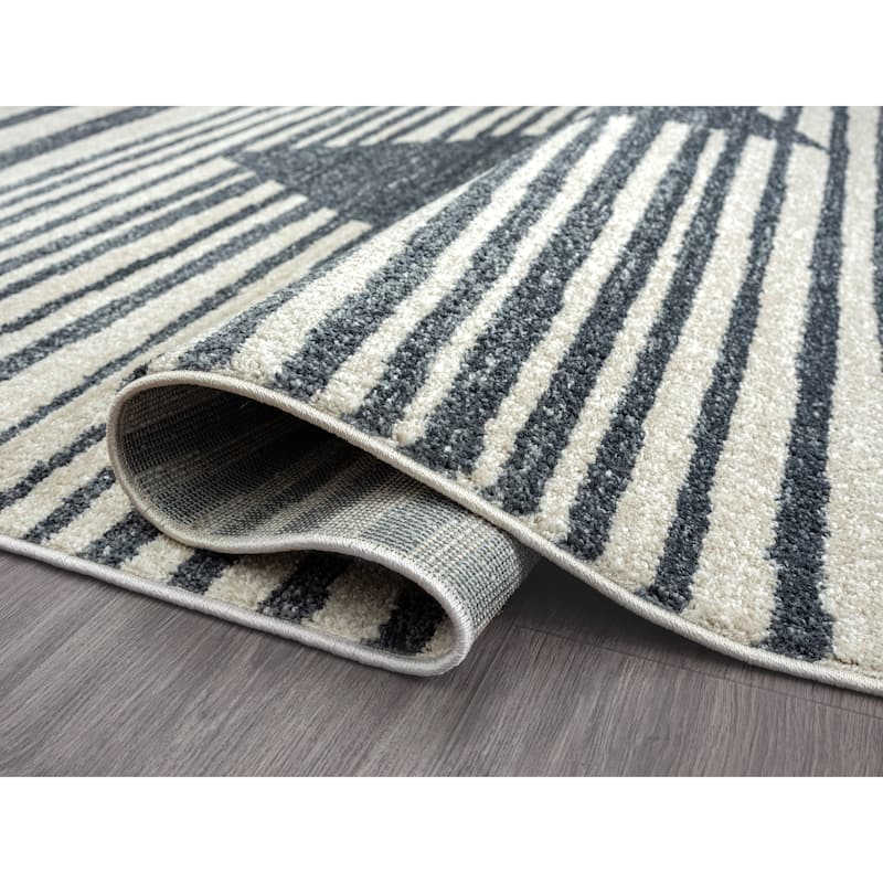 Abani Tulum TUL100A Transitional Cream and Charcoal Striped Area Rug
