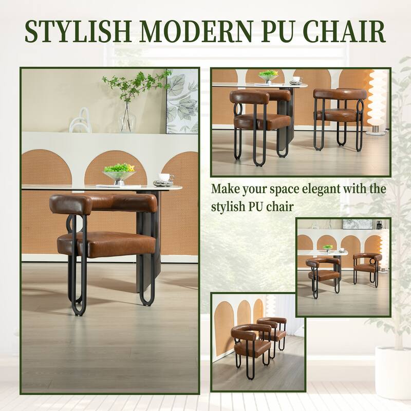 PU Accent Chair Dining Chair Barrel Side Chairs Armchair Set of 2