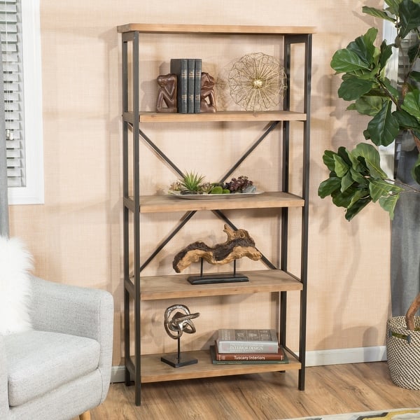 slide 2 of 9, Winsten Industrial Wood/ Metal Bookcase by Christopher Knight Home Antique Natural