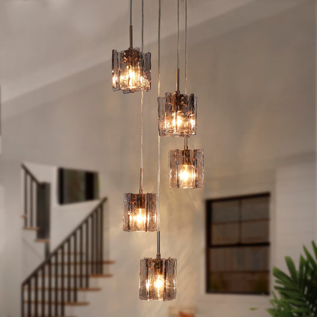 Kasy Modern 5-Light Cluster Chandelier Textured Glass Kitchen Island Pendant - D 15" x H 9"