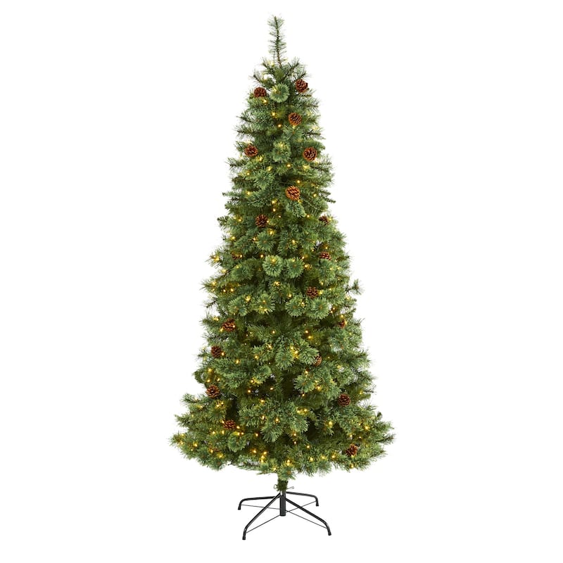9Ft Artificial Christmas Tree with Lights - White Pine Holiday Decor, 108 Inch Tall - Green