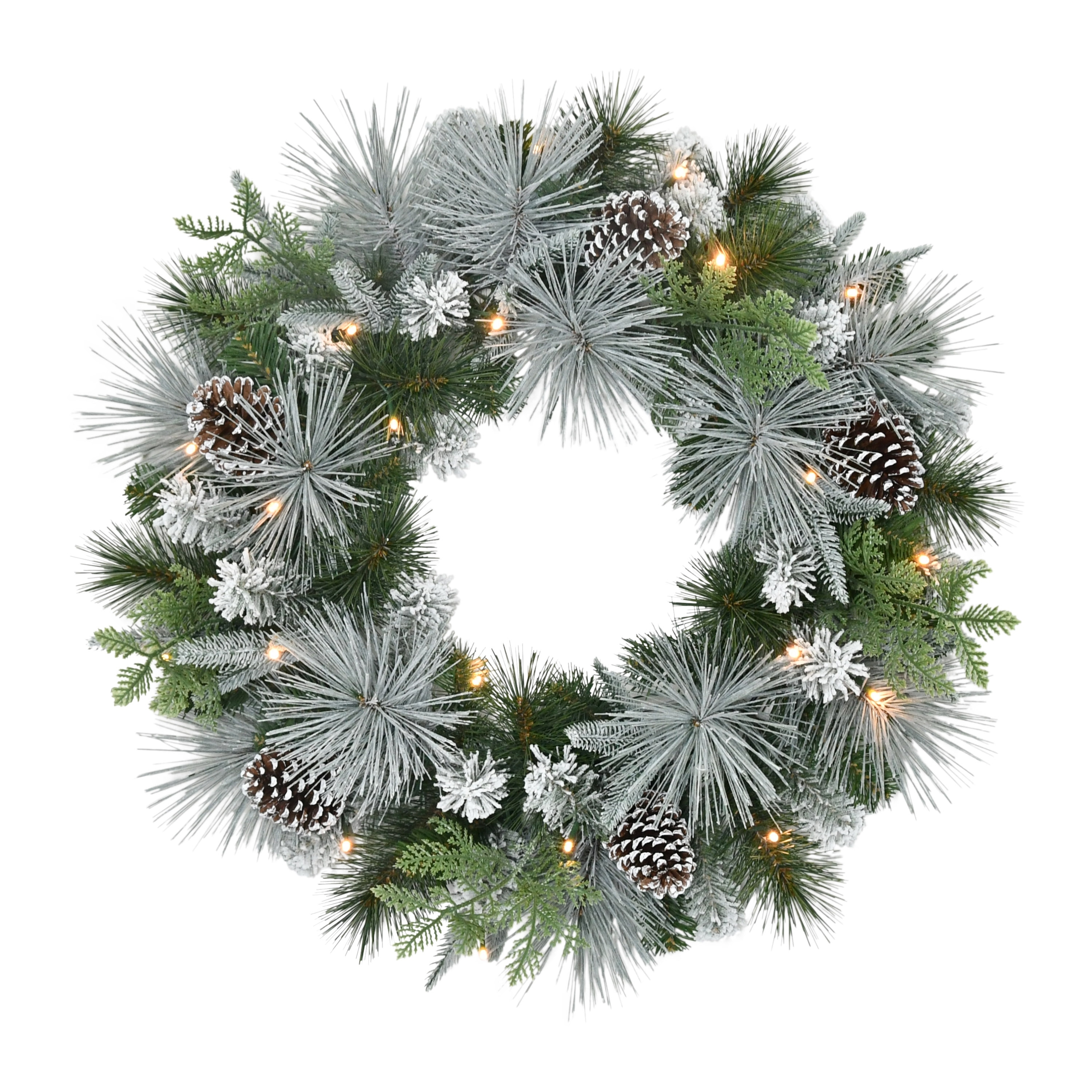 Puleo International 24" Pre-Lit Battery-Operated Artificial Flocked Wreath