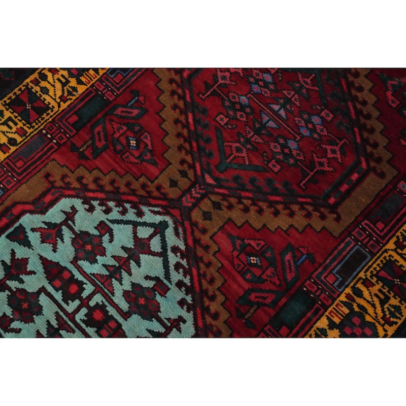 Hand Knotted Oriental 100% Wool Carpet Traditional Geometric Red Ardebil Runner Rug - 10' 6'' X 3' 2''