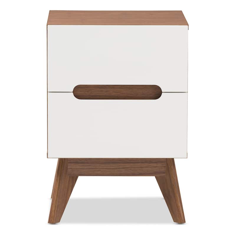 Modern 3 Drawer Nightstand - Cool White & Walnut Wood Bedside Table for Bedroom Storage