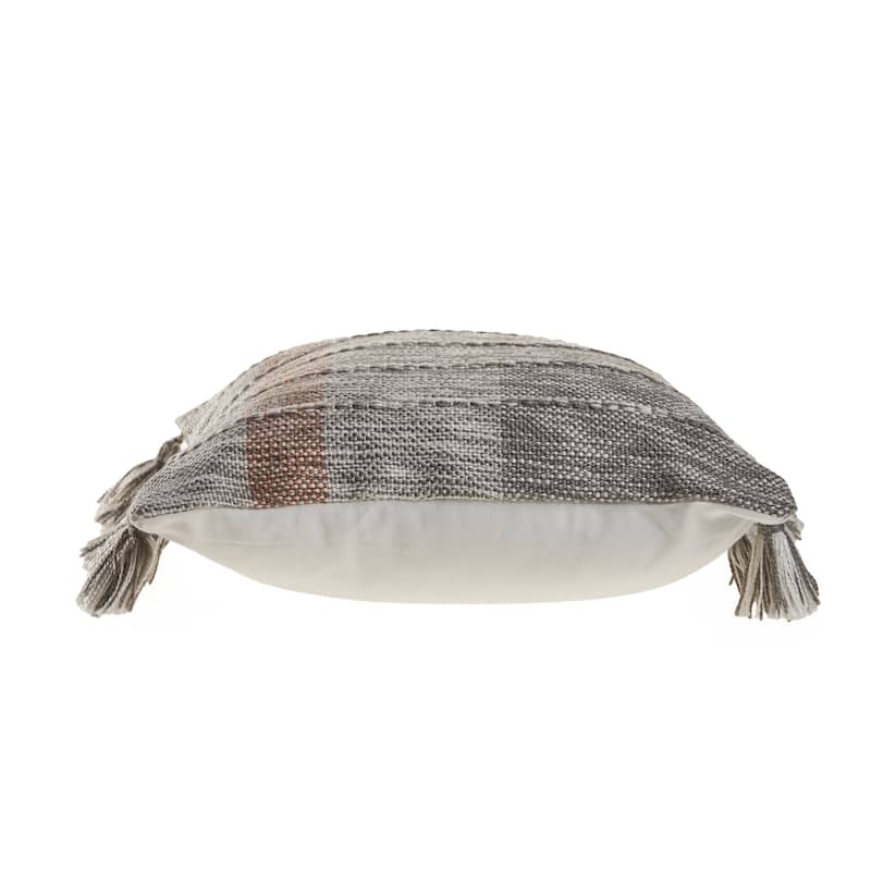 Sevita Sophisticated Grayscale and Red Tasseled Throw Pillow