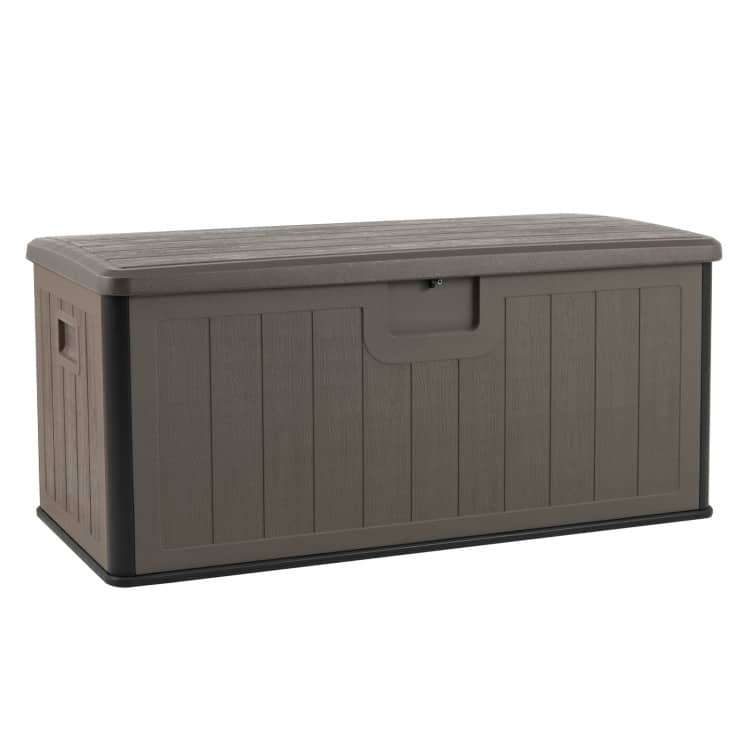 HDPE Outdoor Storage Deck Box with Aluminum Lid and Bench Top - 51" x 25" x 23" - Brown