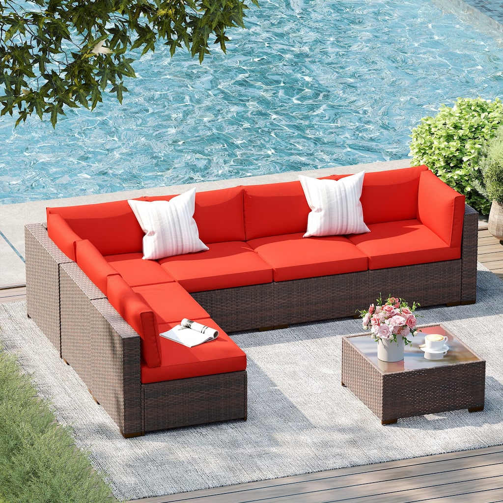Wicker/ Steel 7-piece Outdoor Cushioned Sectional Sofa Set