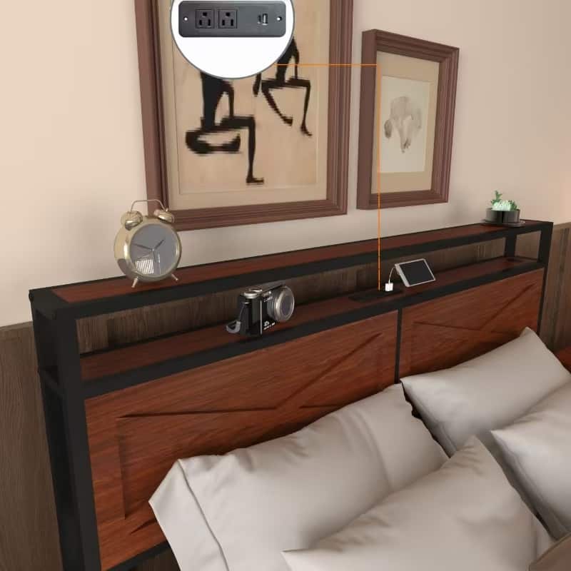 Full Bed Frame with Storage Drawers, Charging Station, RGB LED Lighting, Easy Assembly, Durable Metal Construction