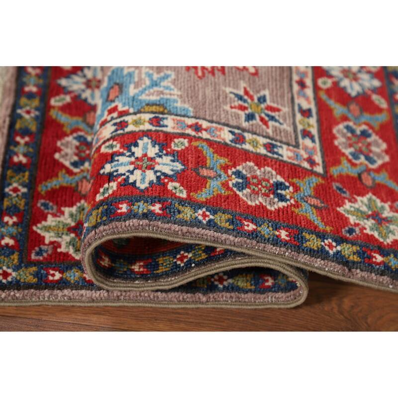 Geometric Kazak Oriental Accent Rug Hand-Knotted Wool Carpet - 2'0" x 3'0"