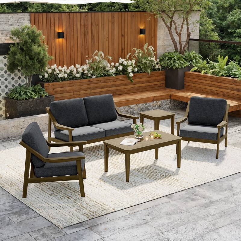 5-Piece Outdoor Sectional Wood Conversation Set with Table