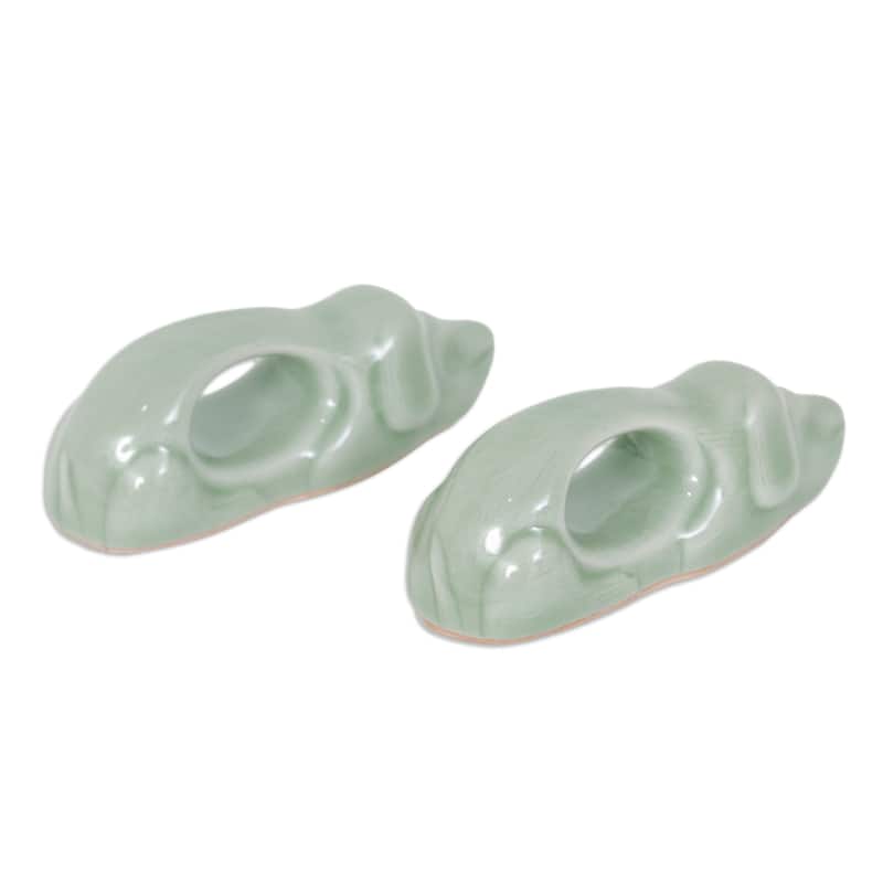 Novica Handmade Perennial Grandeur Celadon Ceramic Napkin Rings (Pair)