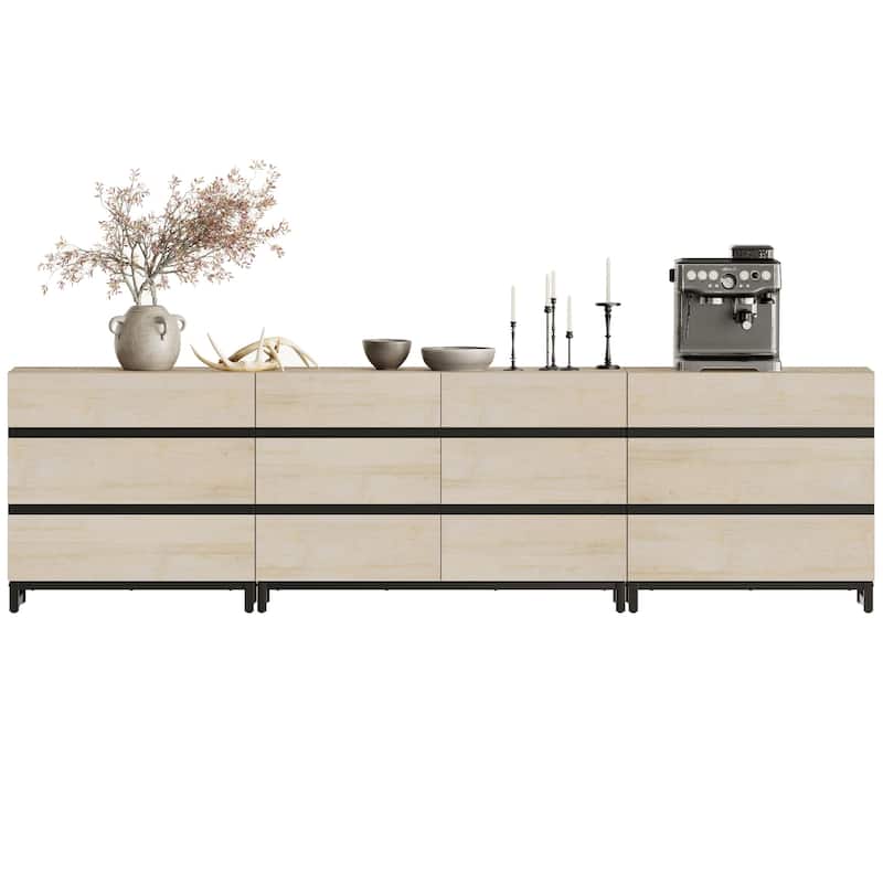 WAMPAT 3 in 1 Modern Sideboard with Adjustable Shelves and 2 Drawers, Coffee Bar Cabinet for Living Room, Kitchen