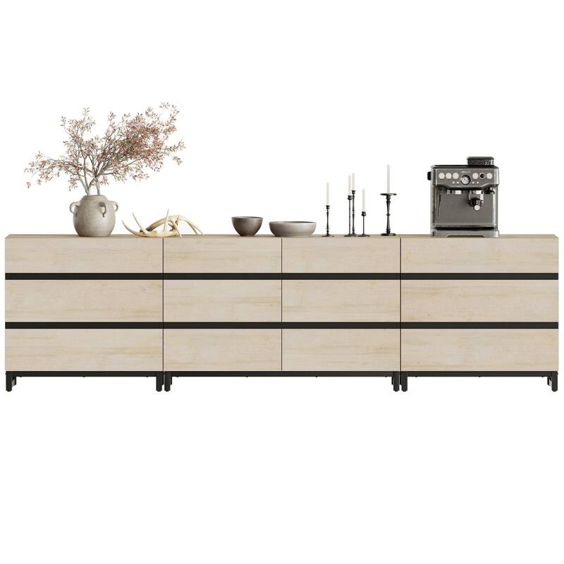 WAMPAT 3 in 1 Multifunctional Dresser with Glass Doors and 5 Drawers, Modern Chest of Drawers for Bedroom