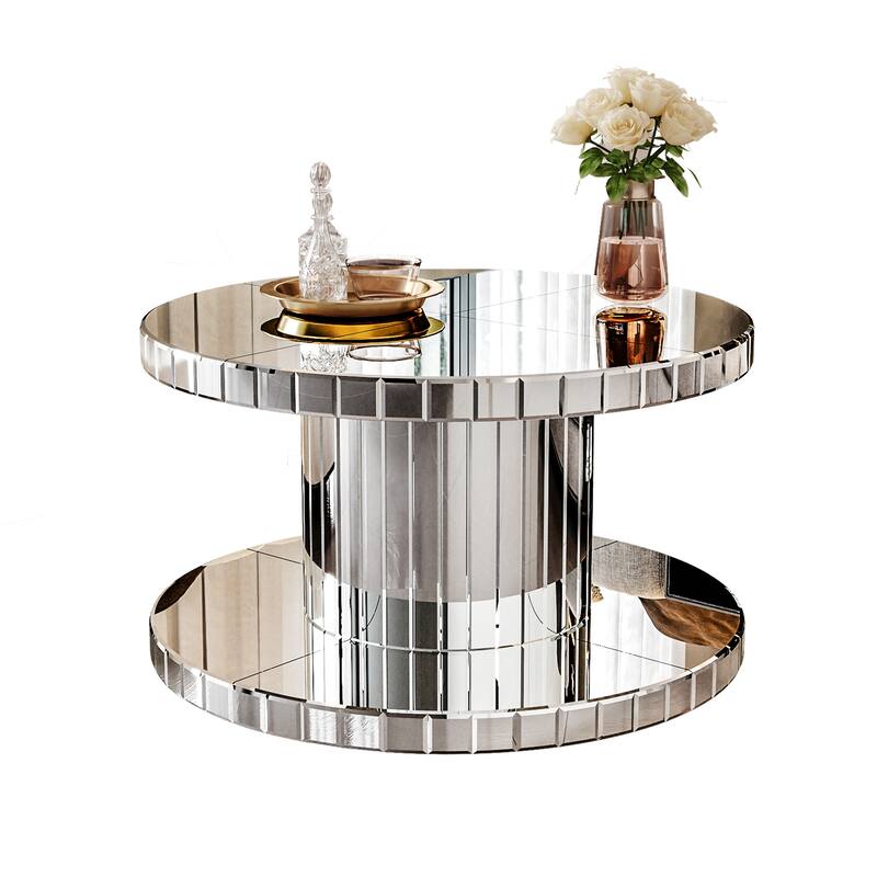 GDF Studio - Bremen Art Deco Round Mirror Coffee Table with Double-Tier Design