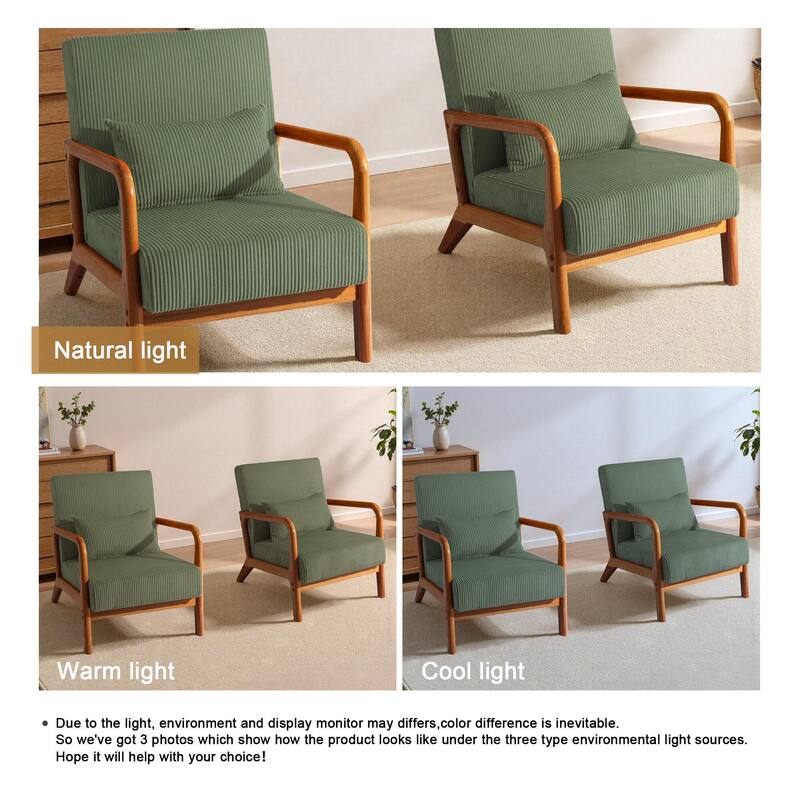 25" W Mid Century Upholstered Wood Accent Chair with Pillow set of 2