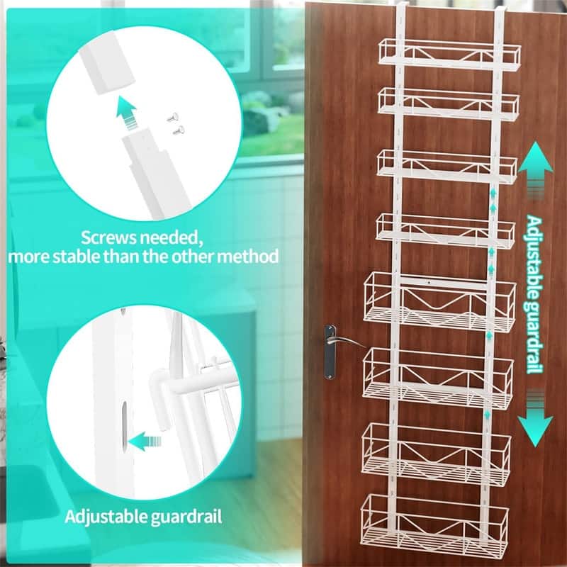 Over Door Pantry Organizer 8Tier Metal Pantry Organization - 4.72"D x 14.96"W x 69.09"H
