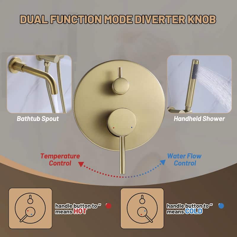 Solid Brass 2 Handle Wall Mounted Roman Tub Faucet With Handheld Shower
