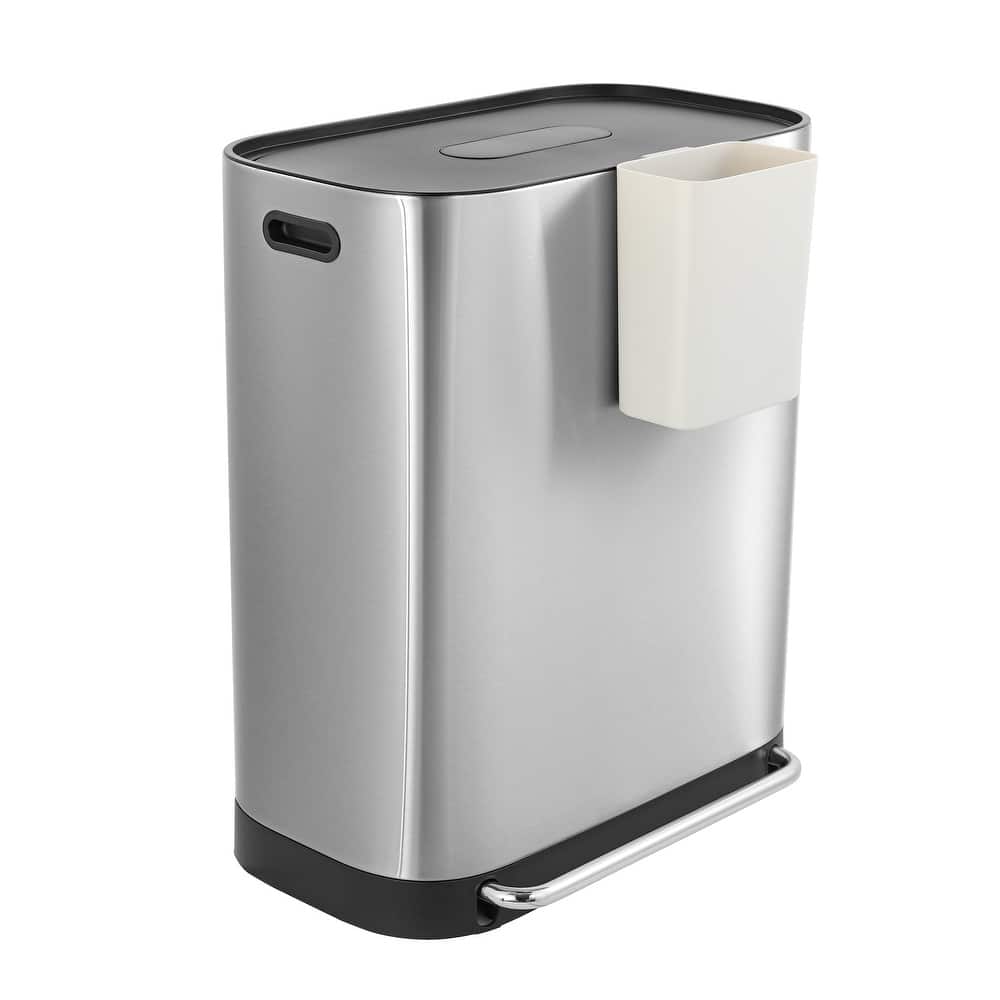 happimess Beni Kitchen Trash/Recycling 16-Gallon Double-Bucket Step-Open Trash Can, Chrome
