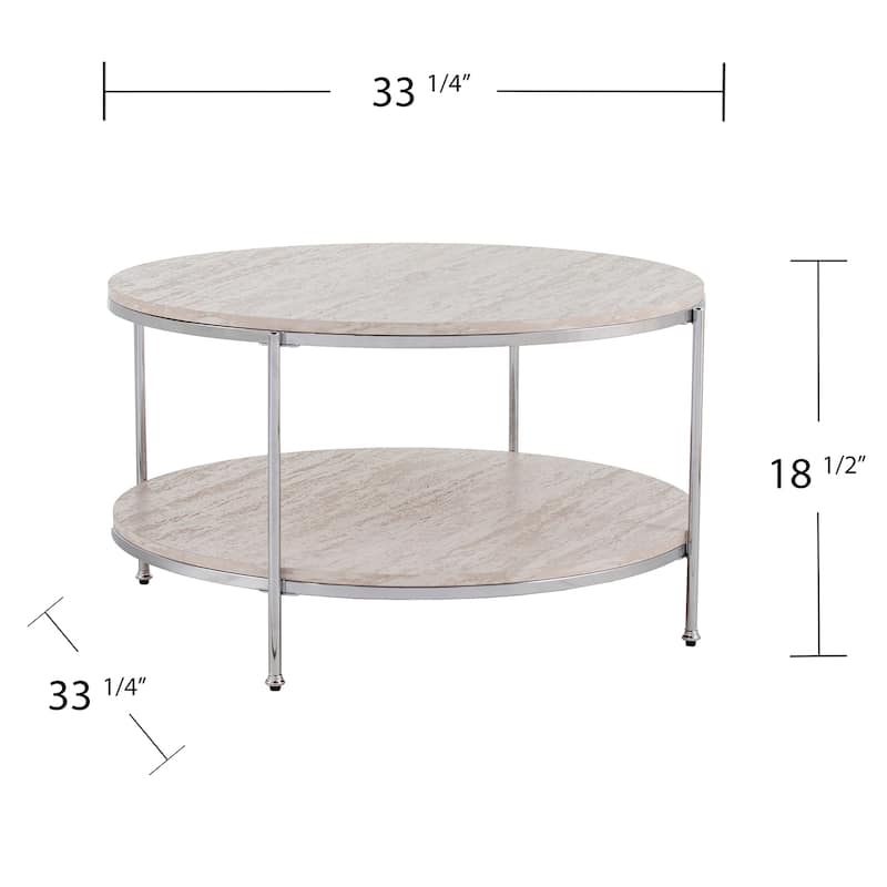 SEI Furniture Henderson Modern Faux Marble Round Coffee Table with Bottom Shelf