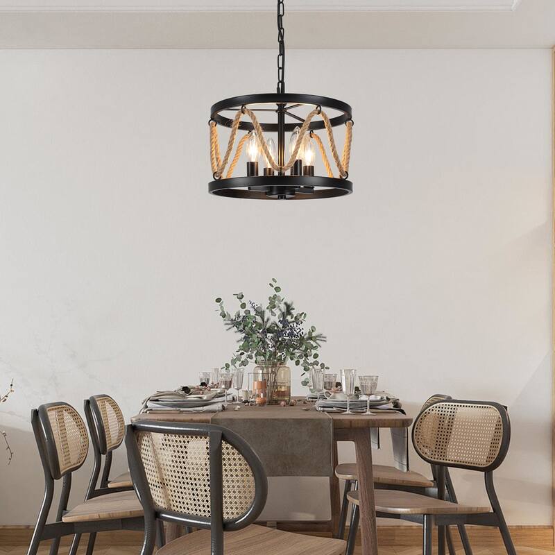 4-Light Circle Rustic Hanging Candlestick Linear Chandelier Lighting Fixture for Kitchen Island