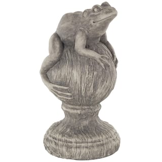 Polystone Frog Textured Sculpture with Round Base - Gray - Roche River Decor - 7"W x 7"L x 14"H