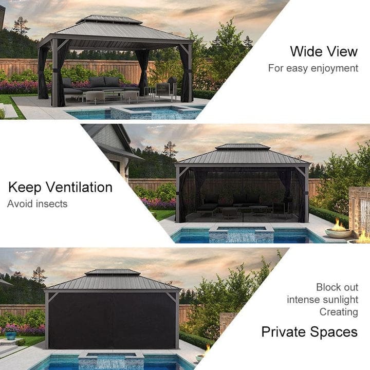 PURPLE LEAF Patio Gazebo for Light Grey Backyard Hardtop Galvanized Steel Frame with Upgrade Curtain