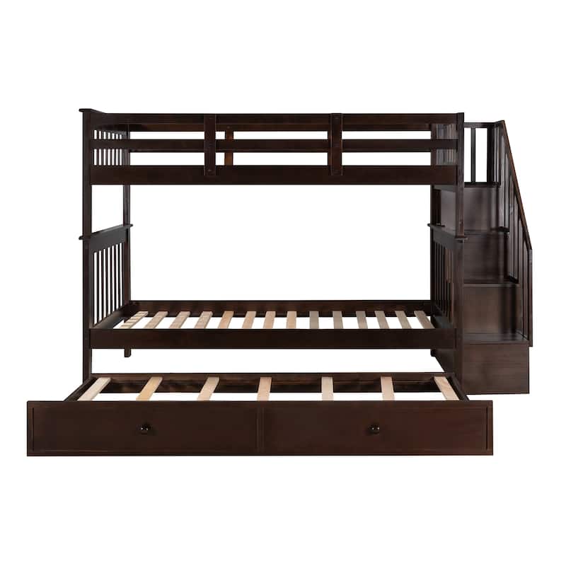 Stairway Twin-Over-Twin Bunk Bed with Twin size Trundle for Bedroom, Dorm, Adults, Espresso( old sku: LP000209AAP ) - N/A