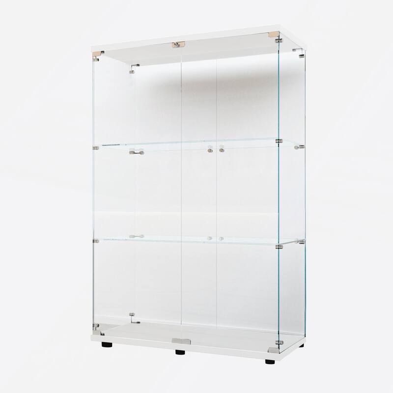 Tempered Glass Display Cabinet with Bluetooth LED Light Strip and Adjustable Floor Feet