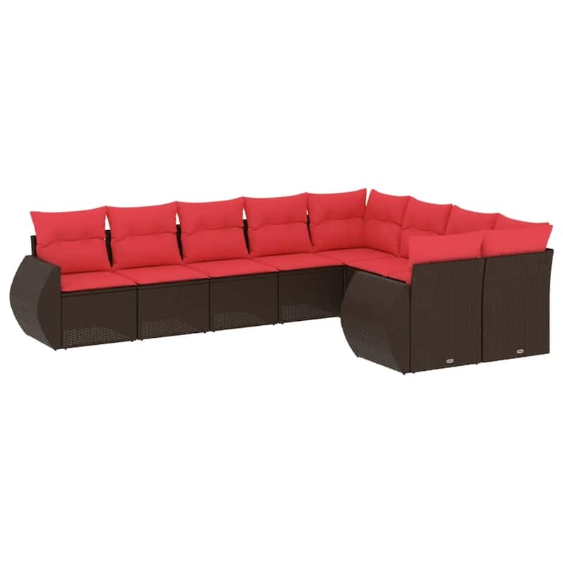 vidaXL 9/10 Piece Patio Sofa Set with Cushions Gray/Brown/Black Poly Rattan - 24.4" x 24.4" x 27.2"