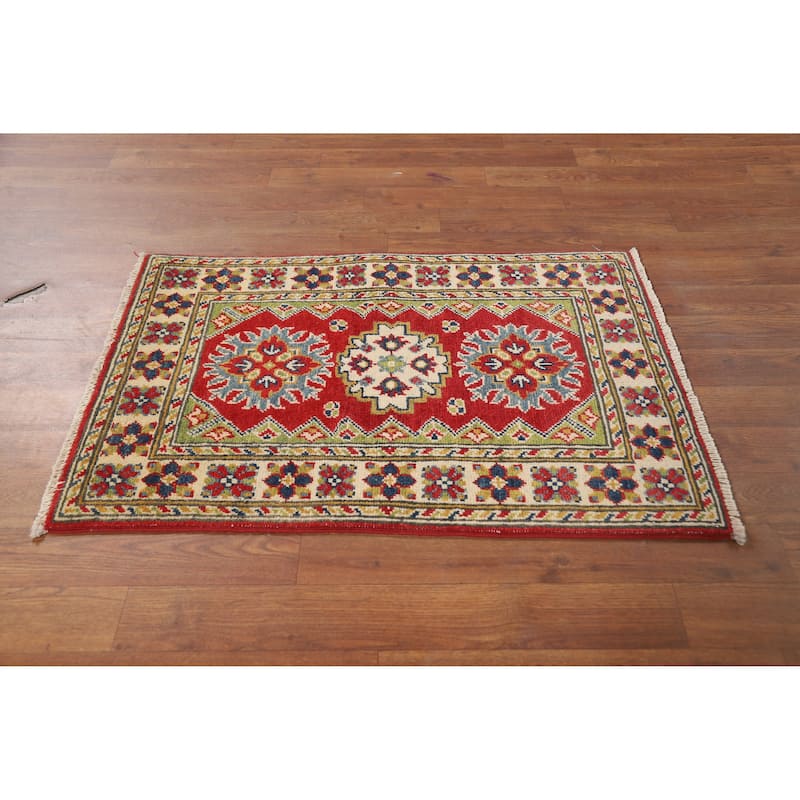 Geometric Kazak Oriental Accent Rug Hand-Knotted Wool Carpet - 2'0" x 3'0"