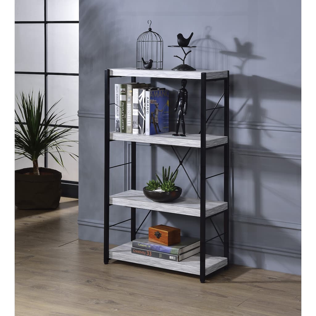 Versatile Freestanding Bookshelf with Faux Concrete Shelves