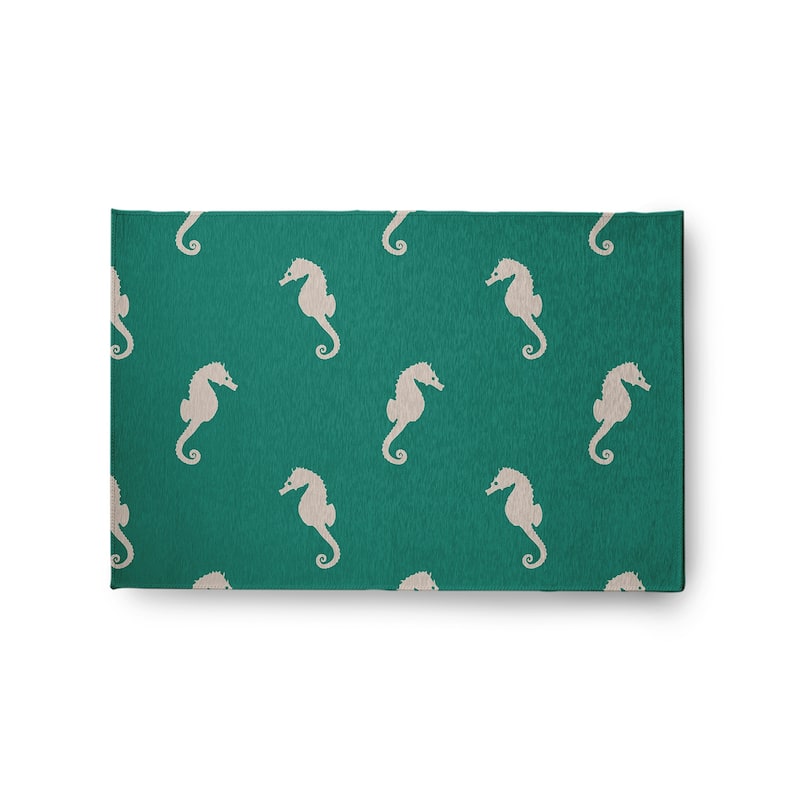 Sea Horses Beach Style Chenille Area Rug - Kelly Green - 24" 36"