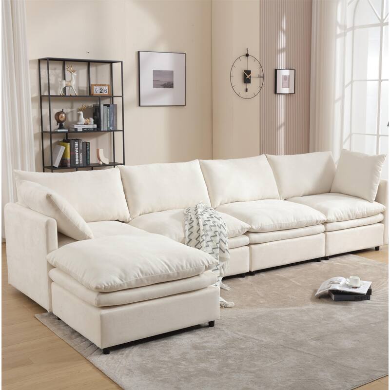 Flexible U-Shaped Modular Sofa with Reversible Cushions, Seating for 5