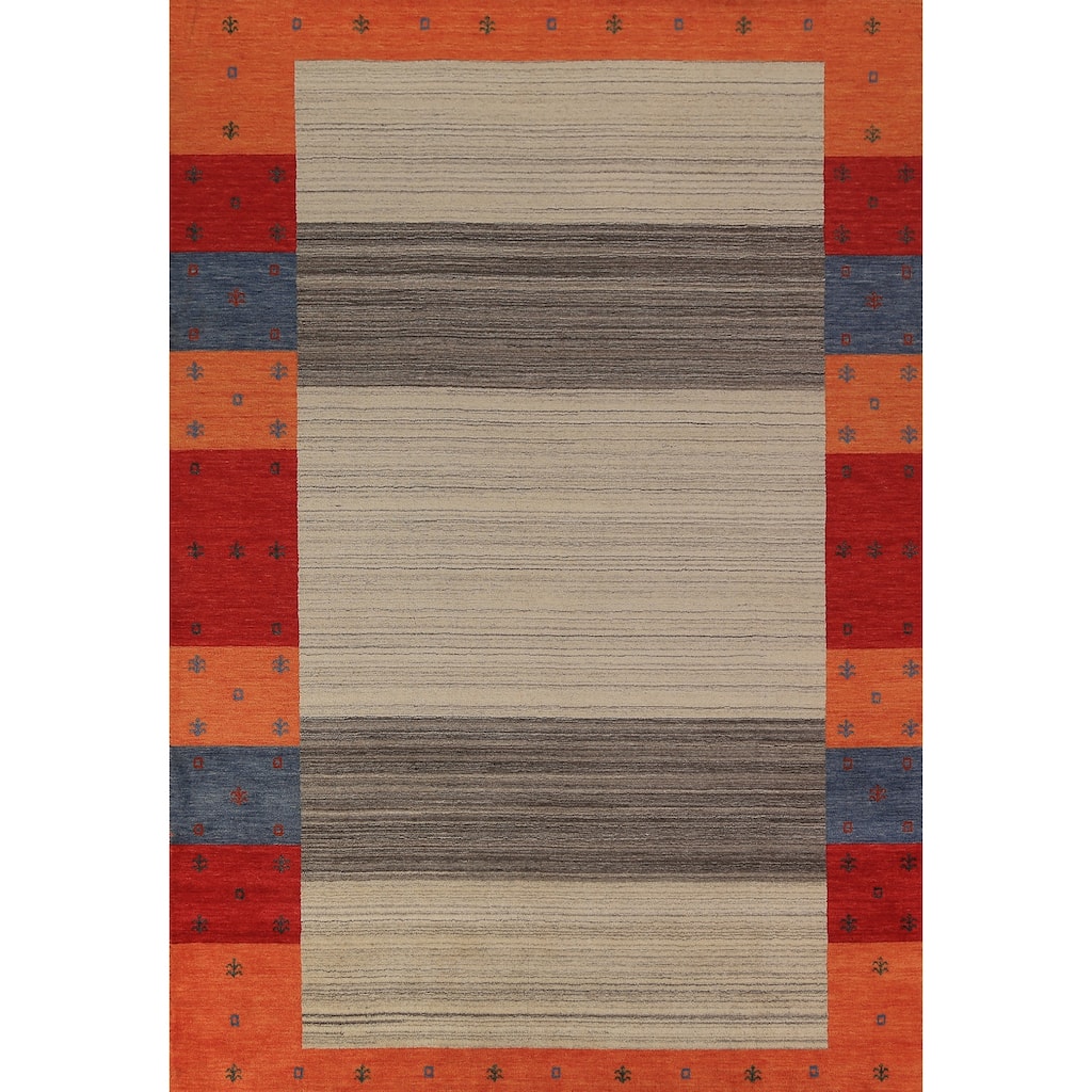 Striped Gabbeh Oriental Area Rug Handmade Wool Carpet - 6'7"x 9'8"