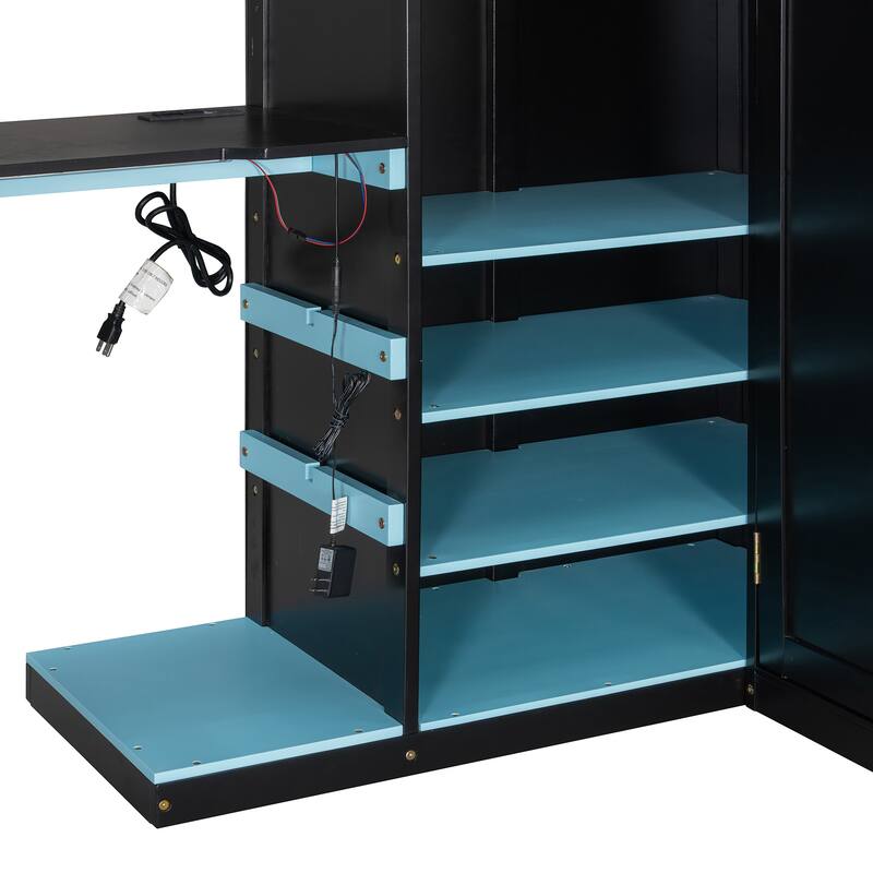 Full Size Wood Loft Bed with Desk - Multi-Storage Shelves, USB & RGB Light, Study Loft Bed