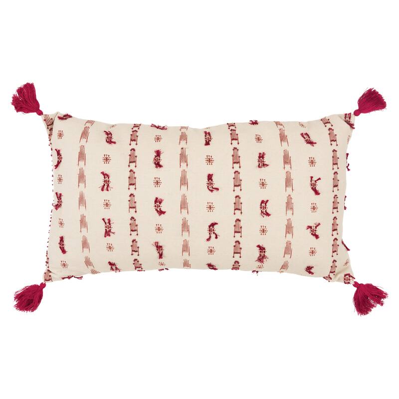 Rizzy Home Hand-crafted Tassel Striped Throw Pillow - Rust