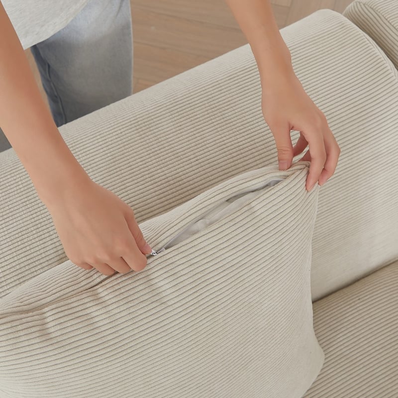 113" Modern L-Shaped Corduroy Modular Sectional Sofa with Movable Ottoman