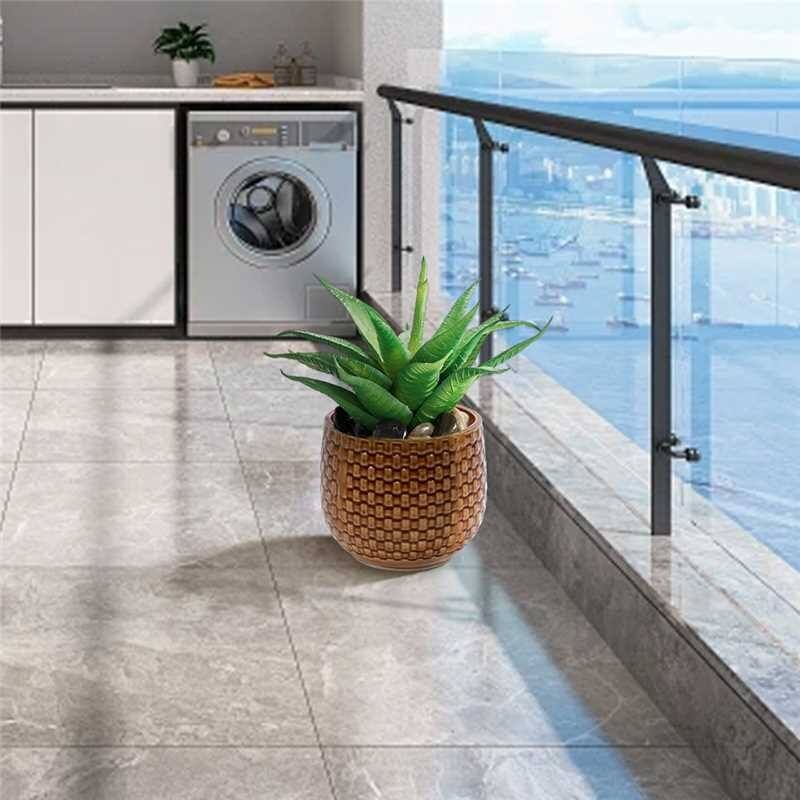 Set of 3 Ceramic Planters Geometric Texture for Orchids and Succulents