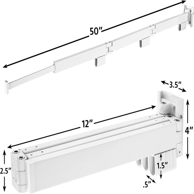 Wall Mounted Drying Rack - Foldable Laundry Room Organization - 50"D x 1.8"W x 3"H