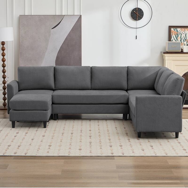 Modern U-Shaped Sectional Sofa with Reversible Chaise and Ottoman